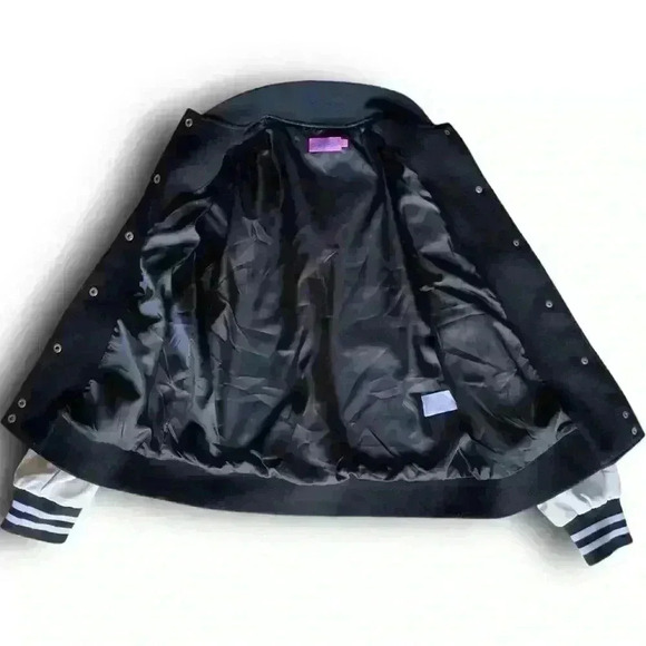 edikted retro letterman varsity jacket bomber button-up faux leather sleeves s - Picture 4 of 9
